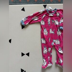 Gerber|Baby girl pink fleece kitten print footie pajamas in novelty print•12M